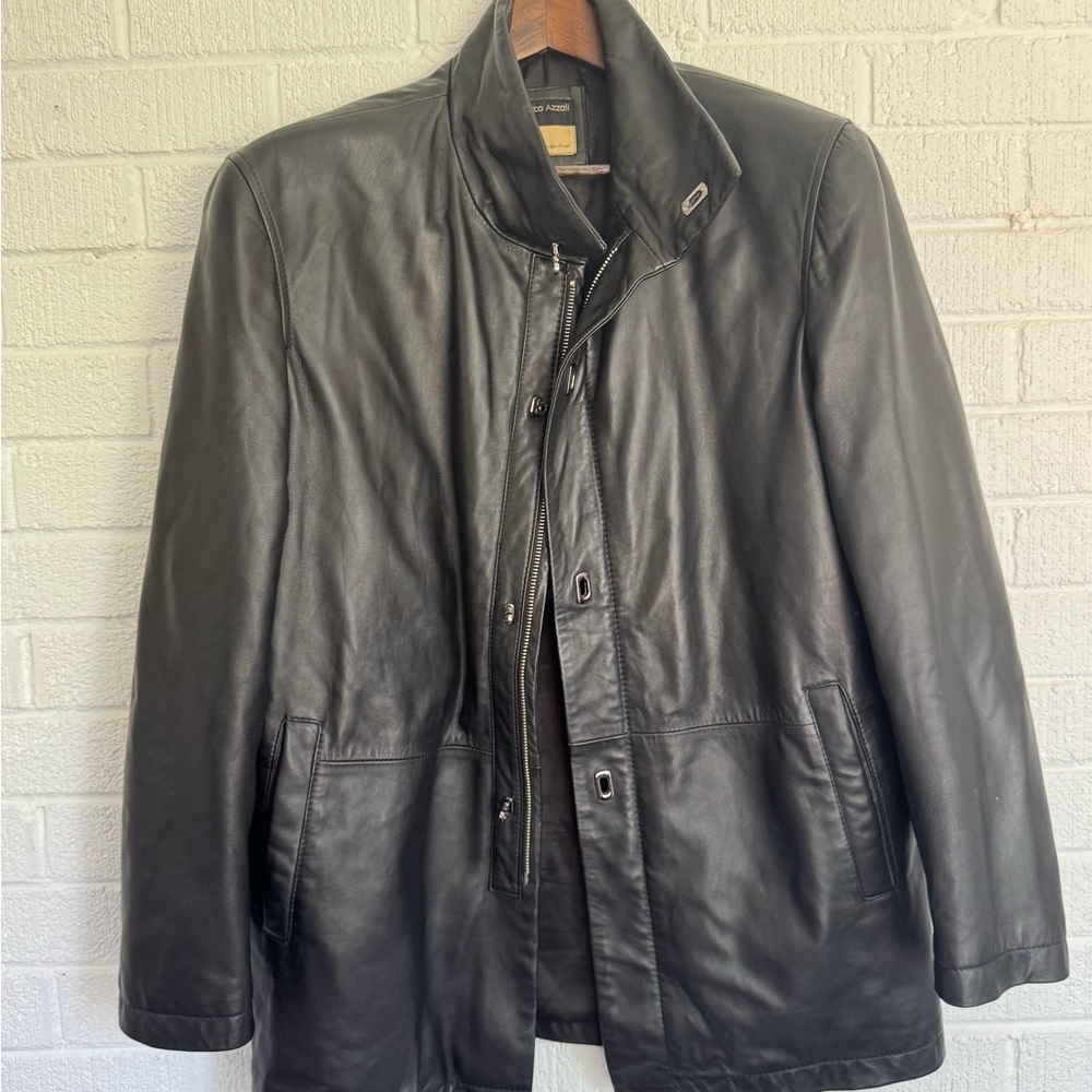 Marco Azzali 50 it Black Trench Coat with Vintage Leather Finish